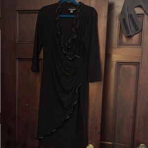 Frank Lyman Design Black Ruffled Wrap-Style Long Sleeve Dress